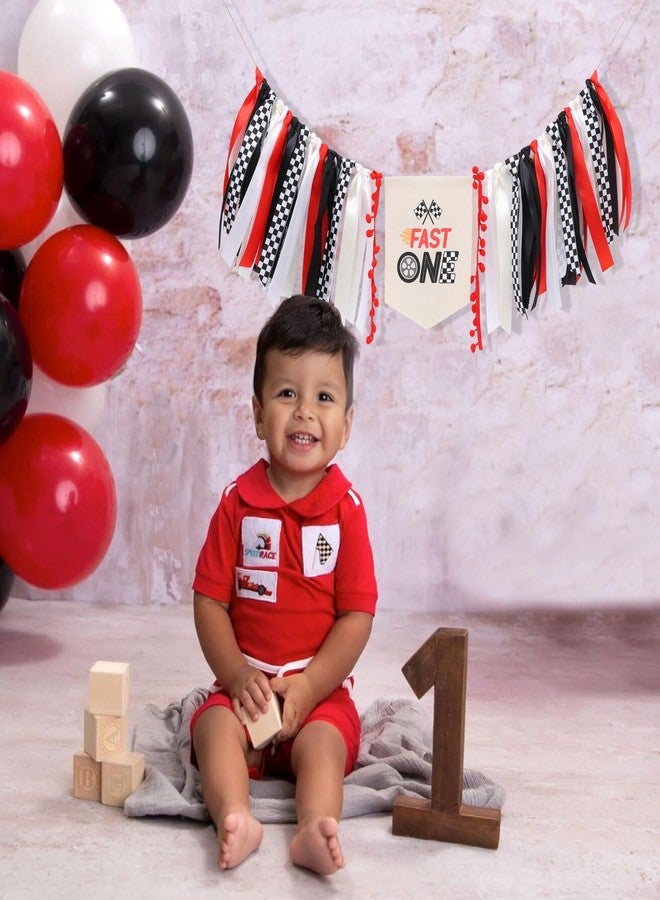 Jissoo Fast One High Chair Ribbon Banner - Racing Boys 1st Birthday Decorations,Red Black Ribbon Race Car Banner,Little Racer Birthday Photo Backdrop,Racing Vintage First Birthday Highchair Garland (Fast One Ribbon) - Image 4